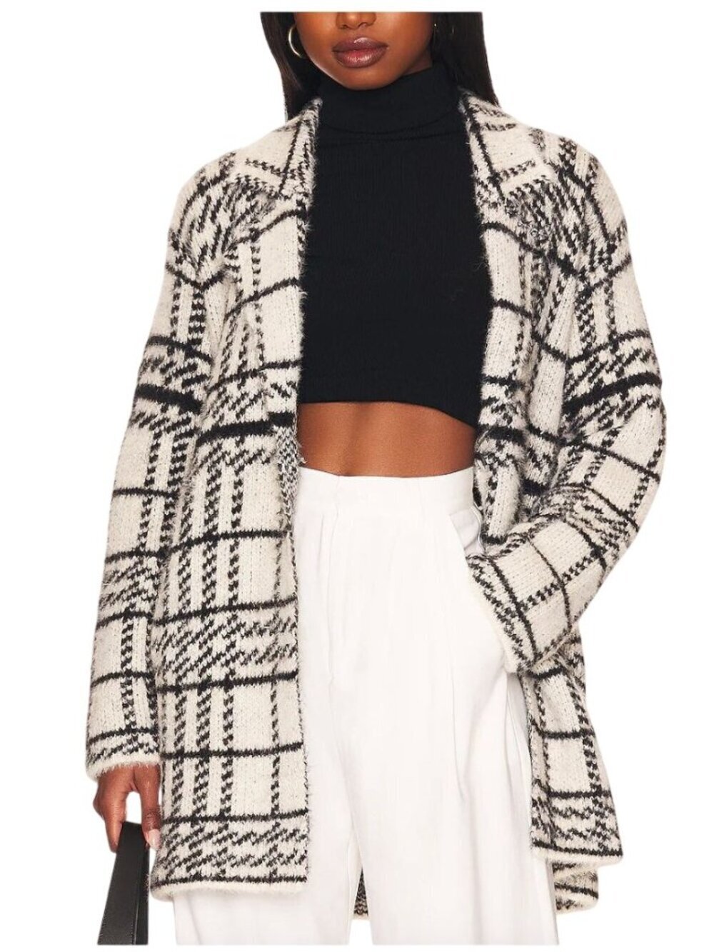 L*Space Stirling Sweater Coat Neutral Black Cream Cozy Knit Jacket Size S